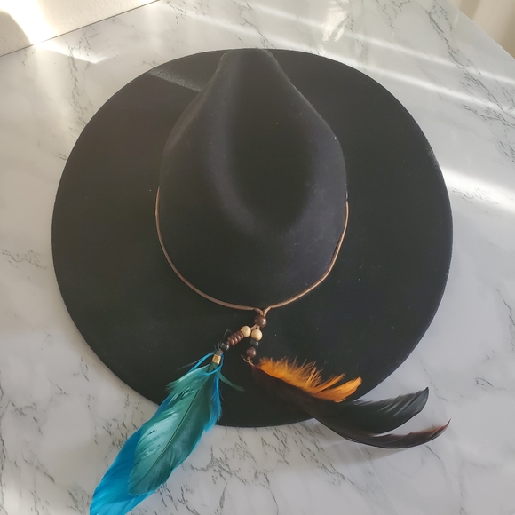 Free People Accessories - Free People Marlow Fedora Feathers Hat Black